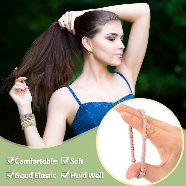 Alt view image 3 of 7 - 28 Pcs Boho Hair Ties Braided Elastic Bracelets Hair Ties | 4 Styles, Light Color, Multicolor, Ponytail Holders for Women and Girls with Thick or Thin Hair