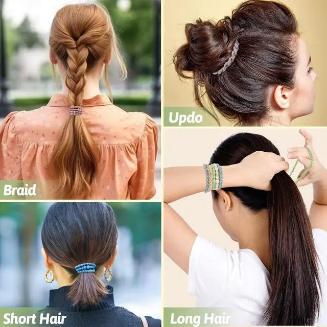 Alt view image 5 of 7 - 28 Pcs Boho Hair Ties Braided Elastic Bracelets Hair Ties | 4 Styles, Light Color, Multicolor, Ponytail Holders for Women and Girls with Thick or Thin Hair
