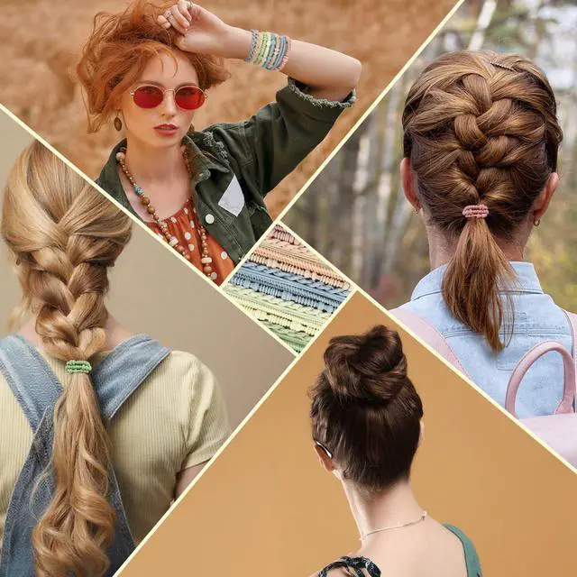 Alt view image 6 of 7 - 28 Pcs Boho Hair Ties Braided Elastic Bracelets Hair Ties | 4 Styles, Light Color, Multicolor, Ponytail Holders for Women and Girls with Thick or Thin Hair