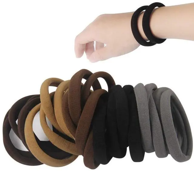 Main image of 20 PCS Thick Seamless Hair Ties for Curly Heavy and Long Hair Brown Hair Elastics for Women Men and Girls Big Pony tails Holders (5 cm in Diameter, 1 cm in Width)