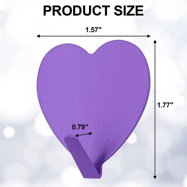 Alt view image 2 of 7 - 8PCS Heart Shaped Wall Hooks, Self Adhesive Hook Decorative Purple | Decorative Wall Hooks for Girls Room Home Kitchen Bathroom