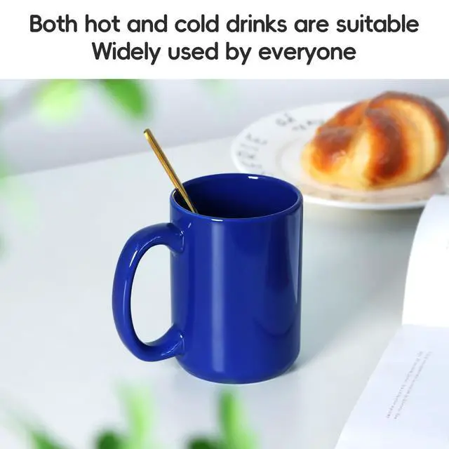 Alt view image 3 of 7 - 15 OZ Coffee Mug, Classic Blank Ceramic Cup with Large Handle for Tea Latte Cappuccino, Blue