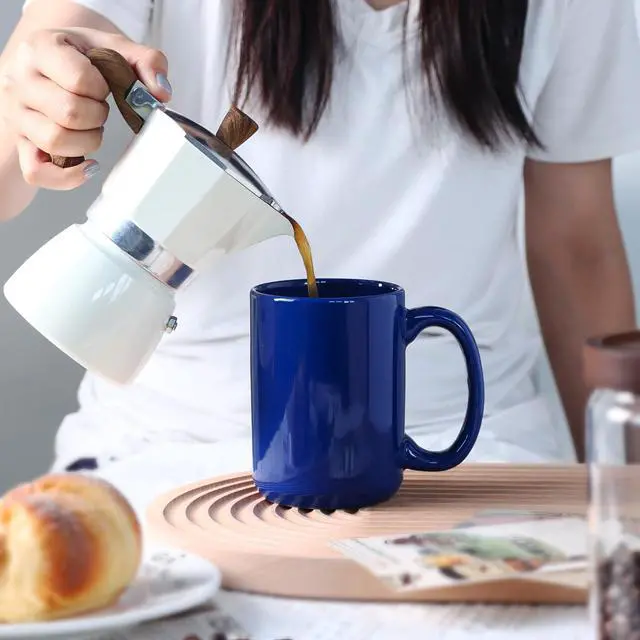 Alt view image 6 of 7 - 15 OZ Coffee Mug, Classic Blank Ceramic Cup with Large Handle for Tea Latte Cappuccino, Blue