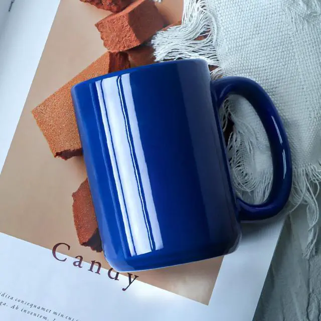 Alt view image 4 of 7 - 15 OZ Coffee Mug, Classic Blank Ceramic Cup with Large Handle for Tea Latte Cappuccino, Blue