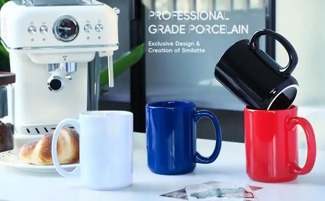 Alt view image 7 of 7 - 15 OZ Coffee Mug, Classic Blank Ceramic Cup with Large Handle for Tea Latte Cappuccino, Blue