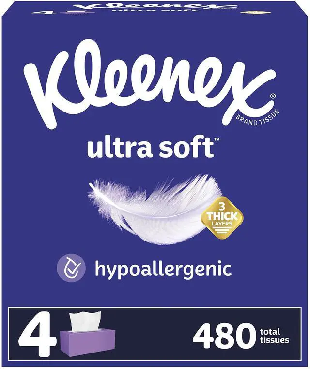Main image of Ultra Soft Facial Tissues, Soft Facial Tissue, 4 Flat Boxes, 120 Tissues per Box, 3-Ply (480 Total Tissues)