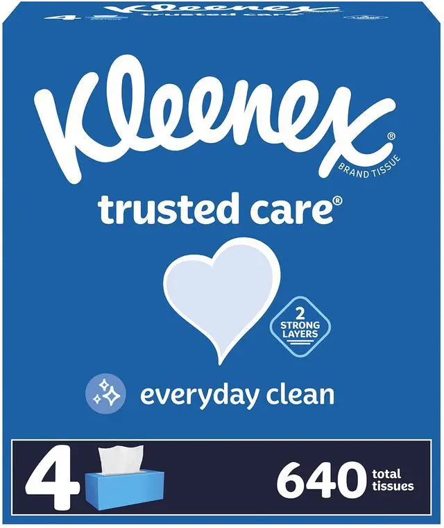Main image of Trusted Care Facial Tissues, 4 Flat Boxes, 160 Tissues per Box, 2-Ply (640 Total Tissues)