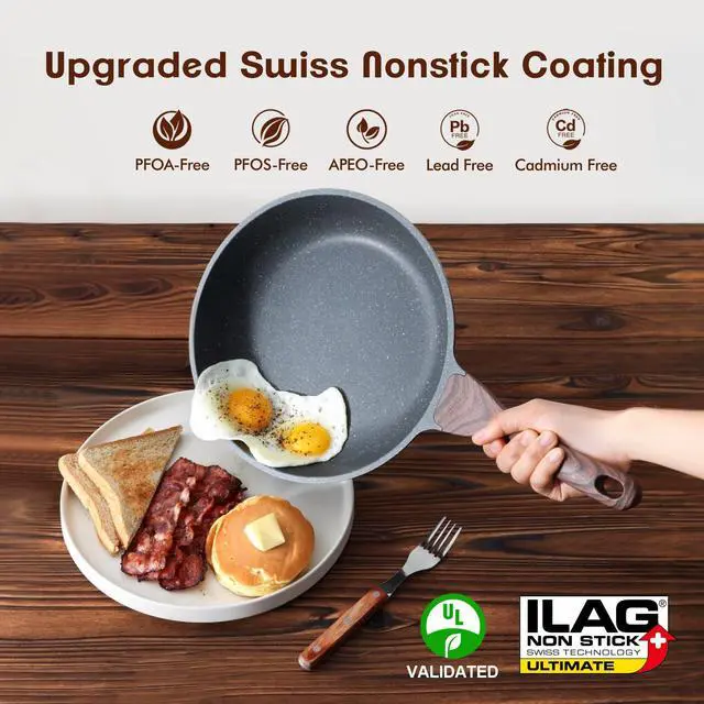 Alt view image 2 of 7 - Nonstick Frying Pan Skillet, Swiss Granite Coating Omelette Pan, Healthy Stone Cookware Chef's Pan, PFOA Free (8/9.5/10/11/12.5 Inch) (8 Inch)