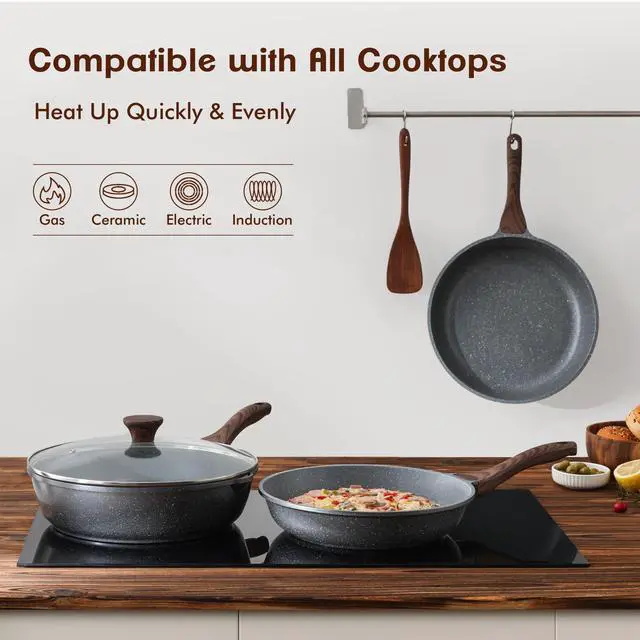 Alt view image 3 of 7 - Nonstick Frying Pan Skillet, Swiss Granite Coating Omelette Pan, Healthy Stone Cookware Chef's Pan, PFOA Free (8/9.5/10/11/12.5 Inch) (8 Inch)