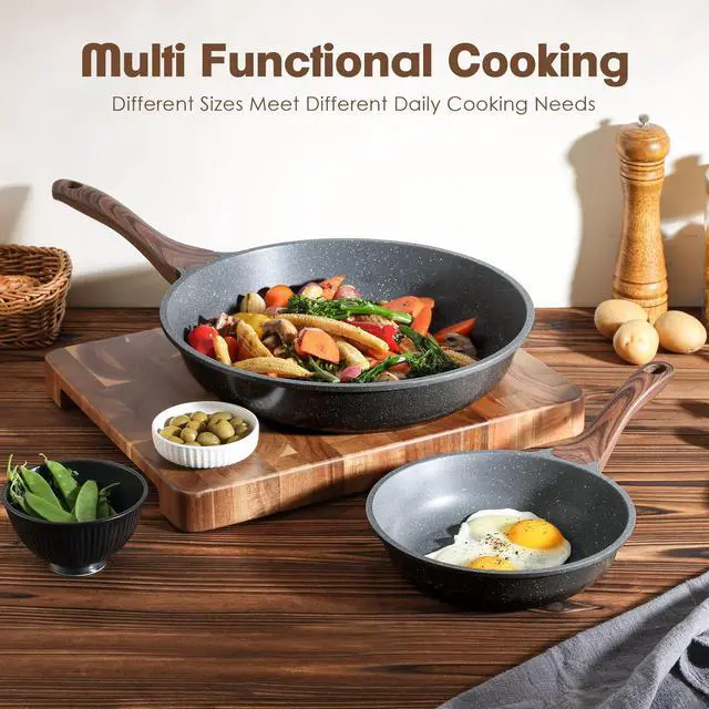 Alt view image 6 of 7 - Nonstick Frying Pan Skillet, Swiss Granite Coating Omelette Pan, Healthy Stone Cookware Chef's Pan, PFOA Free (8/9.5/10/11/12.5 Inch) (8 Inch)