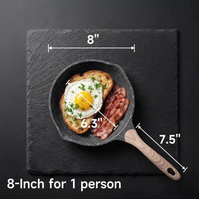 Alt view image 3 of 6 - 8 Inch Nonstick Frying Pan Easy Clean Small Egg Pan Skillet | Even Heating All Stove Compatible, Dual Spouts, PFOA PFOS Free, Cool Ergonomic Handle, Non Stick Omelet Cooking Fry Pan,Grey