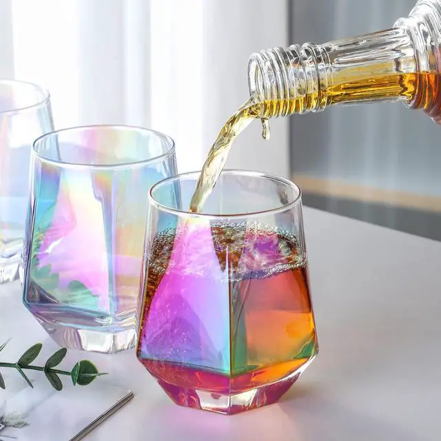 Alt view image 5 of 6 - Wine Glasses Set of 2, Diamond Stemless Wine Glasses - Iridescent Glassware