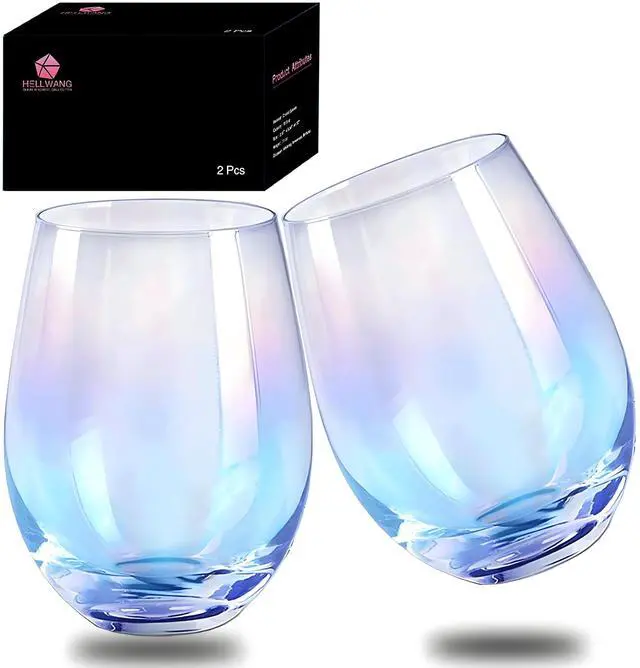 Main image of Wine Glasses Set of 2, 20 Ounce Iridescent Stemless Wine Glass for Red or White Wine, Whiskey- Pool Party Beach Travel Cups