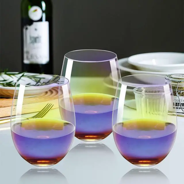 Alt view image 4 of 6 - Wine Glasses Set of 2, 20 Ounce Iridescent Stemless Wine Glass for Red or White Wine, Whiskey- Pool Party Beach Travel Cups