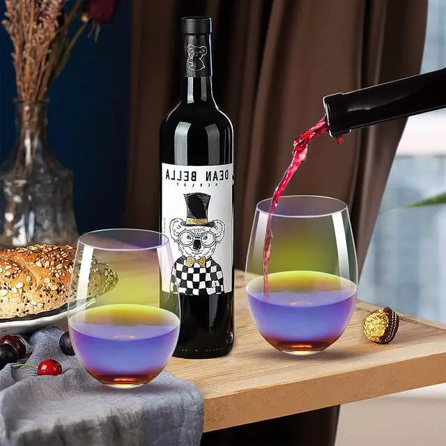 Alt view image 5 of 6 - Wine Glasses Set of 2, 20 Ounce Iridescent Stemless Wine Glass for Red or White Wine, Whiskey- Pool Party Beach Travel Cups