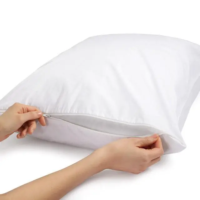 Alt view image 5 of 5 - Standard Breathable 100% Cotton Hypoallergenic Pillow Protector with Zipper, Machine Washable, White, 27 x 21 Inches, Pillows Not Included