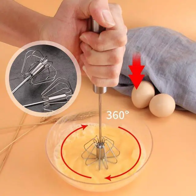 Alt view image 2 of 7 - Stainless Steel Semi-Automatic Whisk, 2025 New Egg Whisk Hand Push Rotary Blender, Manual Mixer Stirrer Kitchen Tool for Blending, Whisking, Beating, Stirring (10in)