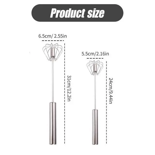 Alt view image 4 of 7 - Stainless Steel Semi-Automatic Whisk, 2025 New Egg Whisk Hand Push Rotary Blender, Manual Mixer Stirrer Kitchen Tool for Blending, Whisking, Beating, Stirring (10in)