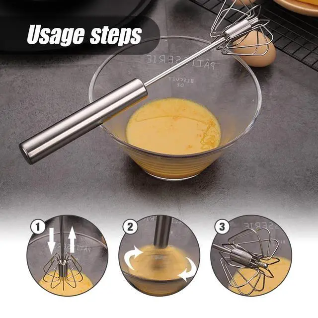 Alt view image 3 of 7 - Stainless Steel Semi-Automatic Whisk, 2025 New Egg Whisk Hand Push Rotary Blender, Manual Mixer Stirrer Kitchen Tool for Blending, Whisking, Beating, Stirring (10in)