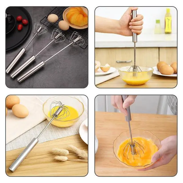 Alt view image 7 of 7 - Stainless Steel Semi-Automatic Whisk, 2025 New Egg Whisk Hand Push Rotary Blender, Manual Mixer Stirrer Kitchen Tool for Blending, Whisking, Beating, Stirring (10in)
