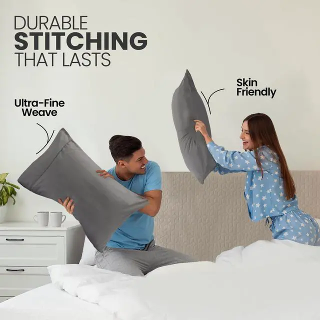 Alt view image 4 of 7 - Pillow Cases Queen Size Set of 2, Ultra Soft Comfy Pillow Covers, Grey | Comfortable Pillow Sham like Pillowcases with Envelope Closure, Breathable Fabric, Fade & Shrink Resistant, Machine Washable