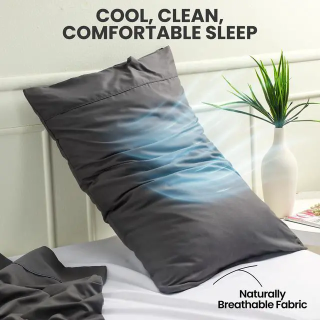 Alt view image 5 of 7 - Pillow Cases Queen Size Set of 2, Ultra Soft Comfy Pillow Covers, Grey | Comfortable Pillow Sham like Pillowcases with Envelope Closure, Breathable Fabric, Fade & Shrink Resistant, Machine Washable