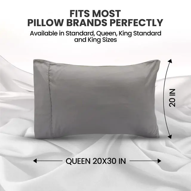 Alt view image 2 of 7 - Pillow Cases Queen Size Set of 2, Ultra Soft Comfy Pillow Covers, Grey | Comfortable Pillow Sham like Pillowcases with Envelope Closure, Breathable Fabric, Fade & Shrink Resistant, Machine Washable