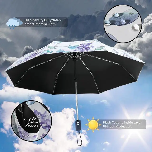 Alt view image 3 of 7 - Sun Umbrella Blocking UV Protection Compact Auto Folding Parasol | UPF 50+ Lightweight Color Shade Anti-UV Coating Windproof Rainproof Auto Open Close Travel for Women Men Fits Backpacks Cars