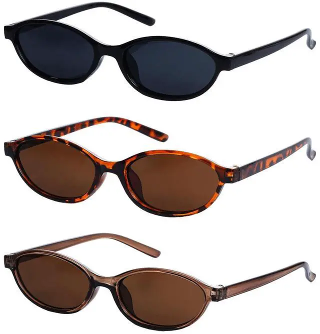 Main image of 3 Pairs Retro Oval Cat Eye Sunglasses for Women 90s Designer Narrow Sunnies Y2k Trendy UV protection Sun Glasses