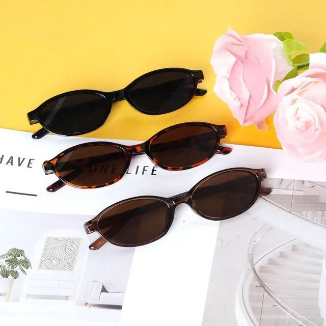 Alt view image 7 of 7 - 3 Pairs Retro Oval Cat Eye Sunglasses for Women 90s Designer Narrow Sunnies Y2k Trendy UV protection Sun Glasses