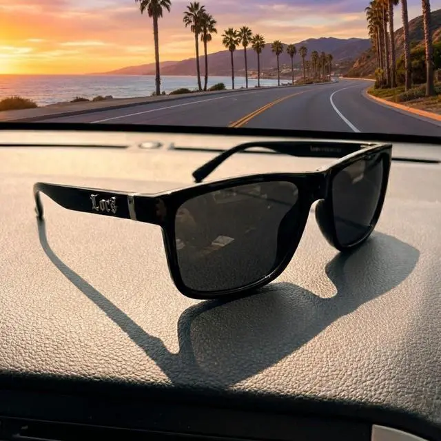 Alt view image 6 of 7 - Gangster Oversized Rectangular Horn Rim Sunglasses All Black, mens