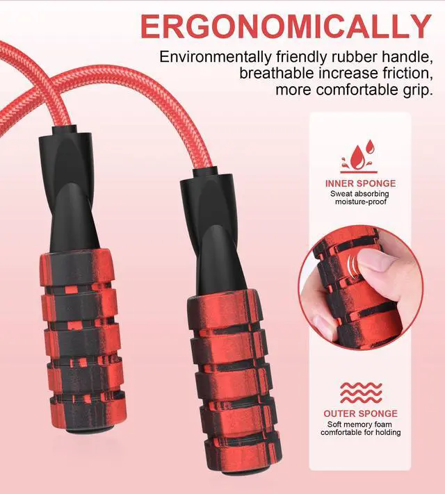 Alt view image 4 of 7 - Jump Rope for Fitness, Weighted Jumprope for Women Workout, Adjustable Adult Exercise Skipping Rope for Men (Red)