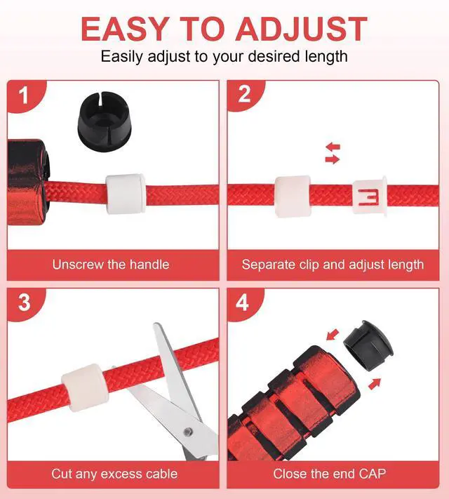 Alt view image 7 of 7 - Jump Rope for Fitness, Weighted Jumprope for Women Workout, Adjustable Adult Exercise Skipping Rope for Men (Red)
