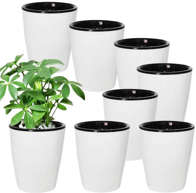 Main image of 8 Pack 4 Inch Self Watering Plastic Planter with Inner Pot White Flower Plant Pot,Modern Decorative Flower Pot for All House Plants,Flowers,Herbs,African Violets