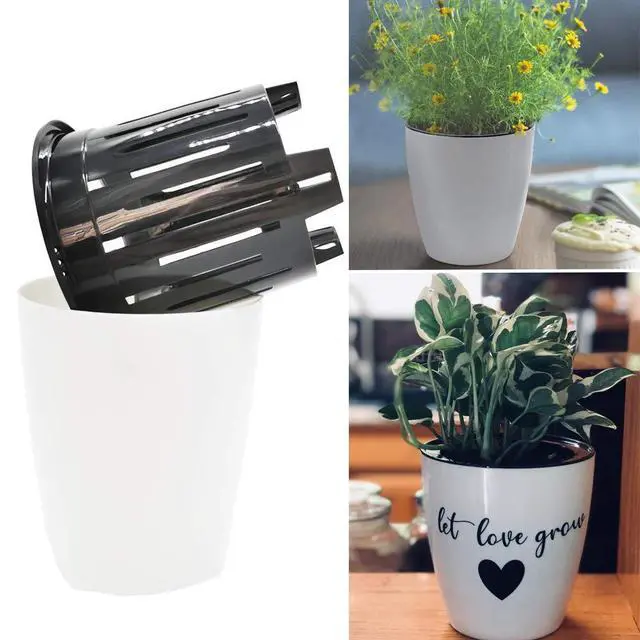 Alt view image 5 of 7 - 8 Pack 4 Inch Self Watering Plastic Planter with Inner Pot White Flower Plant Pot,Modern Decorative Flower Pot for All House Plants,Flowers,Herbs,African Violets