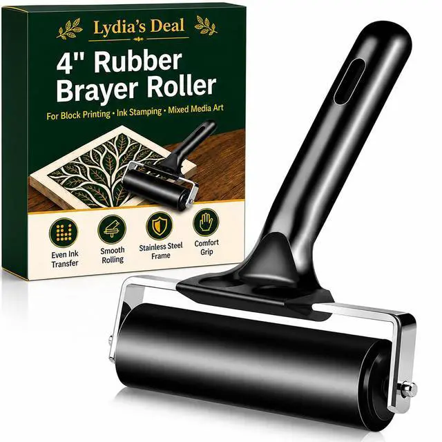Main image of 4 Inch Rubber Roller Brayer Rollers for Crafting, Hard Rubber Rollers for Printmaking, Printing, Gluing and Stamping Tools, Boat Flooring & Wallpaper (Original Version, Black)