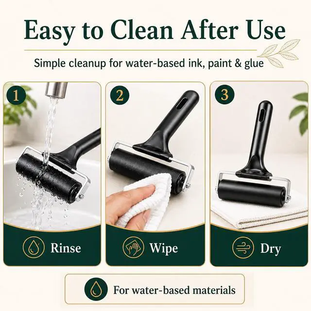 Alt view image 4 of 7 - 4 Inch Rubber Roller Brayer Rollers for Crafting, Hard Rubber Rollers for Printmaking, Printing, Gluing and Stamping Tools, Boat Flooring & Wallpaper (Original Version, Black)