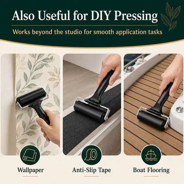 Alt view image 6 of 7 - 4 Inch Rubber Roller Brayer Rollers for Crafting, Hard Rubber Rollers for Printmaking, Printing, Gluing and Stamping Tools, Boat Flooring & Wallpaper (Original Version, Black)