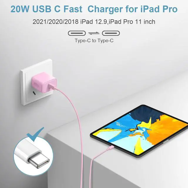 Alt view image 4 of 7 - iPhone 17 16 15 Charger Fast Charging Type C Chargers USB C Charger Block | for iPhones, iPads,Tablets, Android phones,20W iPhone Charger USB-C Power Adapter,with Long 6FT USB C Charging Cables(Pink)