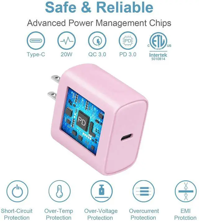 Alt view image 5 of 7 - iPhone 17 16 15 Charger Fast Charging Type C Chargers USB C Charger Block | for iPhones, iPads,Tablets, Android phones,20W iPhone Charger USB-C Power Adapter,with Long 6FT USB C Charging Cables(Pink)