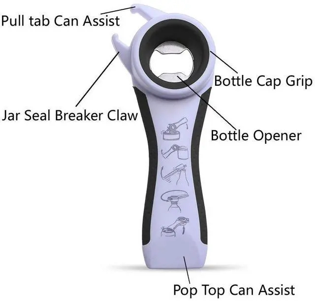 Alt view image 5 of 7 - 5 in 1 Lids off Jar Opener, Bottle Opener, Ideal For Women, Kids, Seniors - for Multipurpose Kitchen Tool, Easy open. White