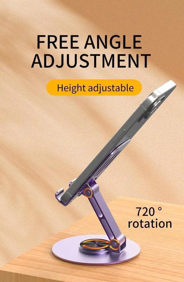 Alt view image 6 of 6 - Phone Stand for Desk, Adjustable Metal Desktop Holder | Foldable Design, 360° Rotating Base