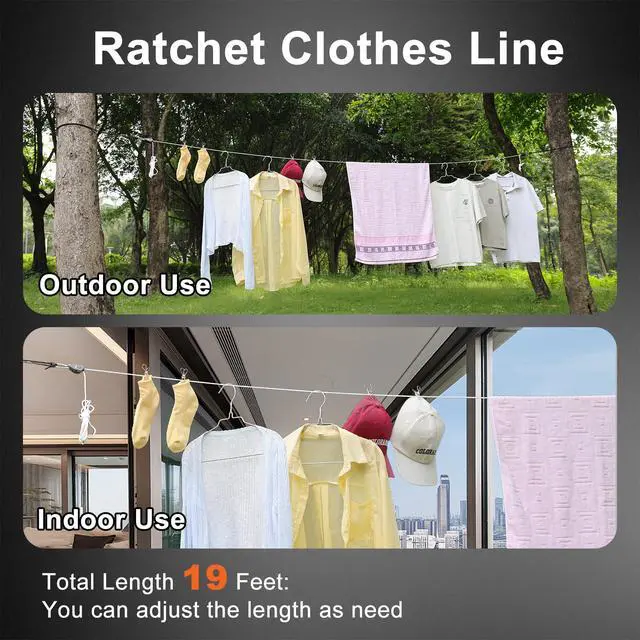 Alt view image 5 of 7 - Travel Clothesline, Portable Clothes Line with Heavy Duty Pulleys & Carabiners, Windproof Clothes Drying Rope for Outdoor Camping, Travel, Indoor Home Use (White, 19 Feet Long)