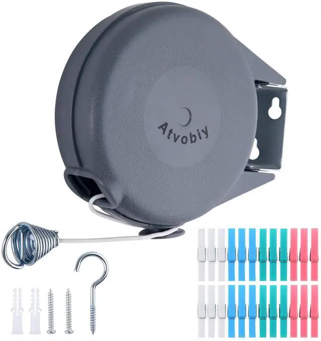 Main image of Retractable Clothesline Outdoor Heavy Duty Clothes Line Retracting Indoors for Drying Clothes Portable Clothesline 40 Feed Laundry line with 24 pcs Clothespins