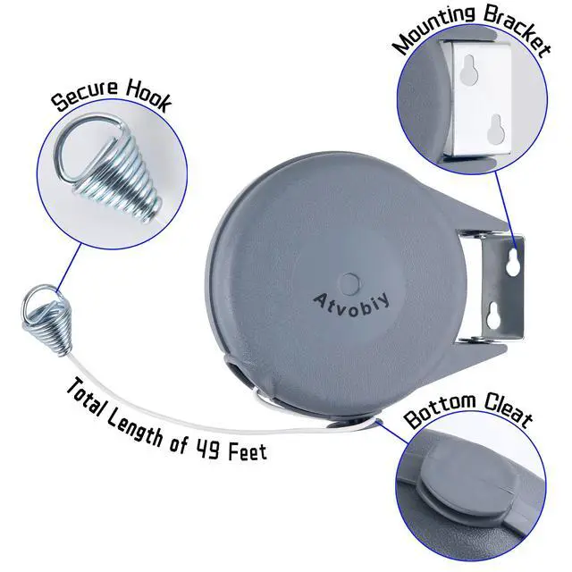 Alt view image 4 of 7 - Retractable Clothesline Outdoor Heavy Duty Clothes Line Retracting Indoors for Drying Clothes Portable Clothesline 40 Feed Laundry line with 24 pcs Clothespins