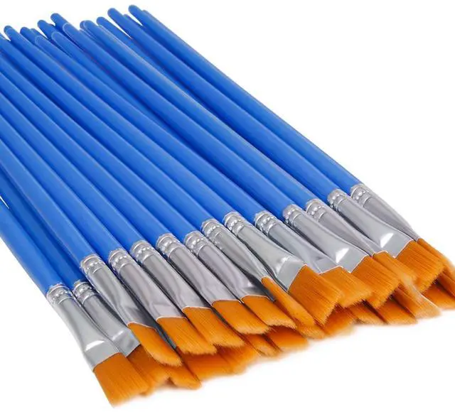 Main image of 30 Pcs Flat Paint Brushes, Small Brush Bulk for Detail Painting | Nylon Bristles Plastic Short Handle, Art Crafts School Projects, Flat Detail Painting, Crafts Face Painting