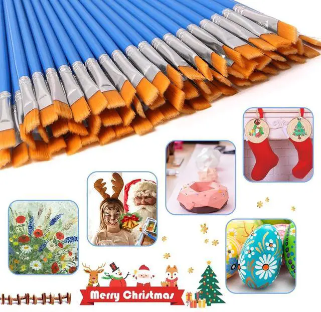 Alt view image 6 of 6 - 30 Pcs Flat Paint Brushes, Small Brush Bulk for Detail Painting | Nylon Bristles Plastic Short Handle, Art Crafts School Projects, Flat Detail Painting, Crafts Face Painting