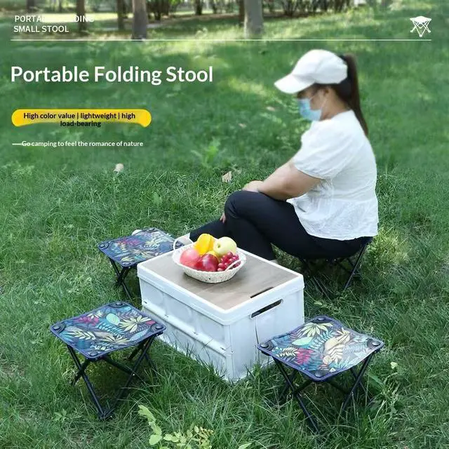 Alt view image 2 of 7 - Folding Stool, Portable Collapsible Camping Stool, Outdoor Foot Rest Ottoman, Lightweight Foldable Backpack Stool for Patio, Hiking & Travel