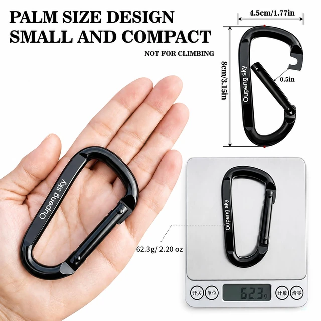 Alt view image 2 of 7 - Carabiner Clip855lbs3" Iron Heavy Duty Caribeaners for Hammocks,Camping Accessories,Hiking,Keychain,Outdoors and Gym etc,Spring Snap Hook Carabiners for Dog Leash,Harness and Key Ring,2 PCS,Black