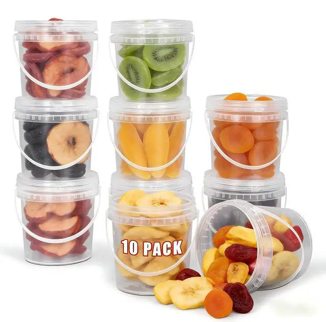 Main image of Clear Plastic Bucket with Lid, Ice Buckets for Parties, Reusable Ice Cream Tub with Handle, Food Storage Container, Food Grade Freezer and Microwave Safe for Sauce, Soup (16 OZ/500 ML)